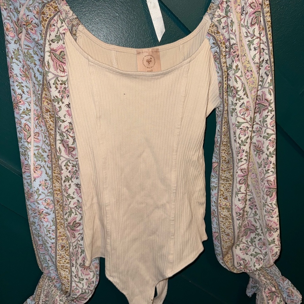 Floral Sleeve Beige Women's Top